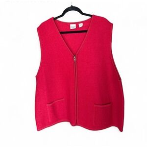 100% WOOL Carolina Colours Plus Red Zip Front Vest Women 22 24 Pockets